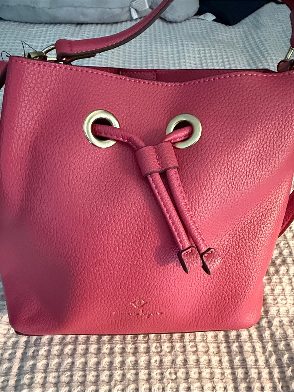 Nanette Lepore Coral Pink Pebbled Leather Drawstring Shoulder Bag